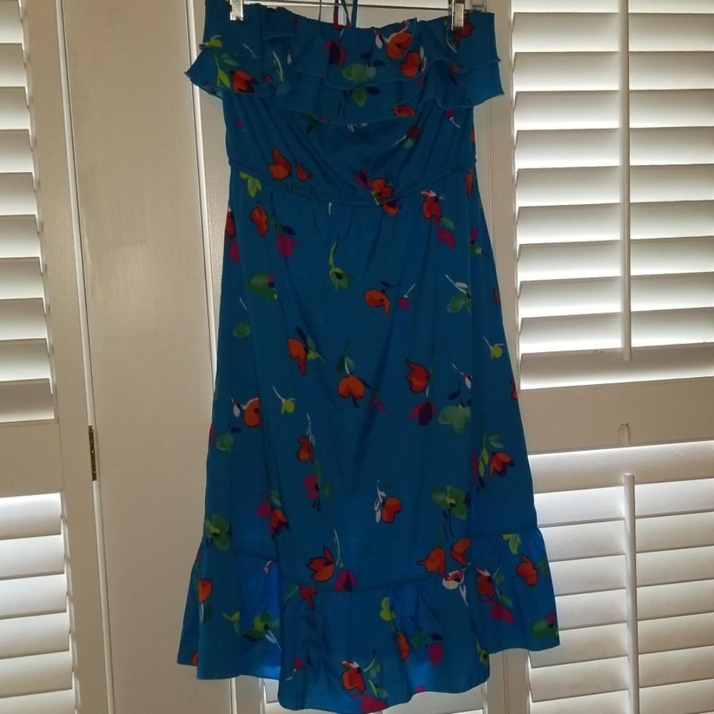 Beautiful Double Ruffle Strapless Floral Dress